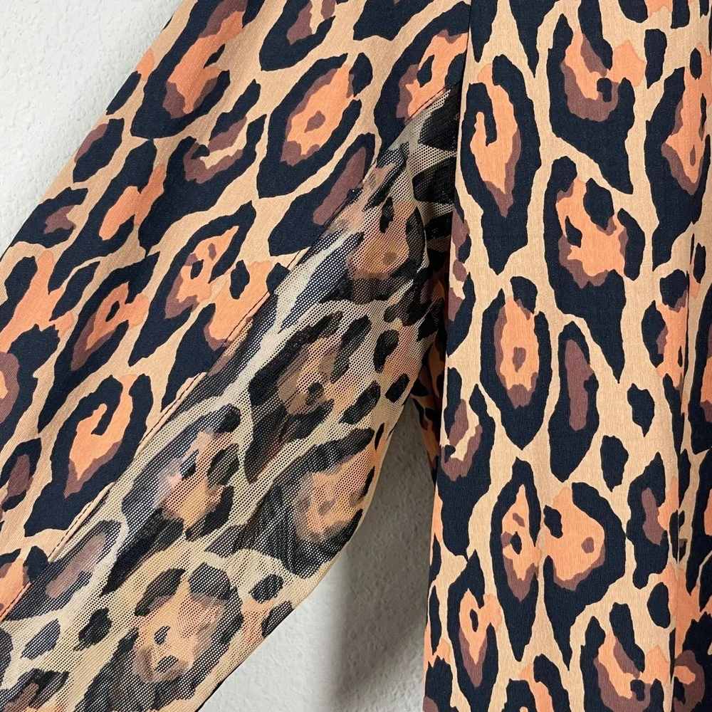 IBKÜL 1/4 Zip Sun Shirt Women L Leopard Print UPF 50 Activewear Golf‎ Tennis